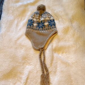 Cozy Knit Snowflake Kids Hat - Blue and Tan